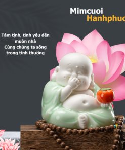 Tượng Phật Di Lặc hỷ lạc Sứ trắng, trang trí gia đình, bàn làm việc, để xe ô tô – MCHP001