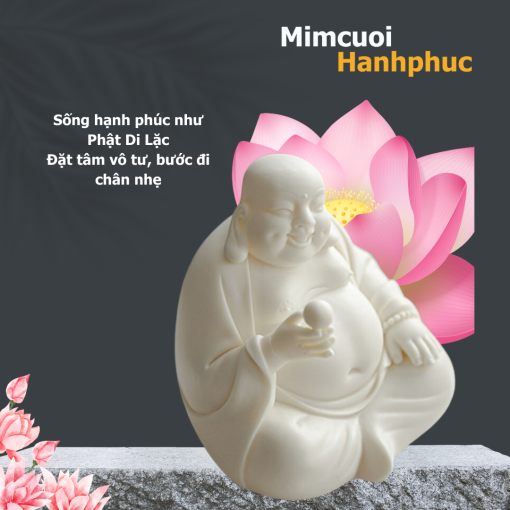 Tượng Phật Di Lặc sứ trắng cười hoan hỷ trang trí phòng khách, bàn làm việc, để xe ô tô MCHP003