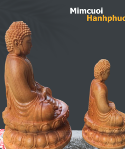Tượng Phật A Di Đà khắc gỗ thủ công vàng bóng, trang trí phòng khách, không gian gia đình