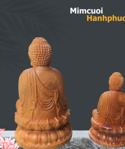 Tượng Phật A Di Đà khắc gỗ thủ công vàng bóng, trang trí phòng khách